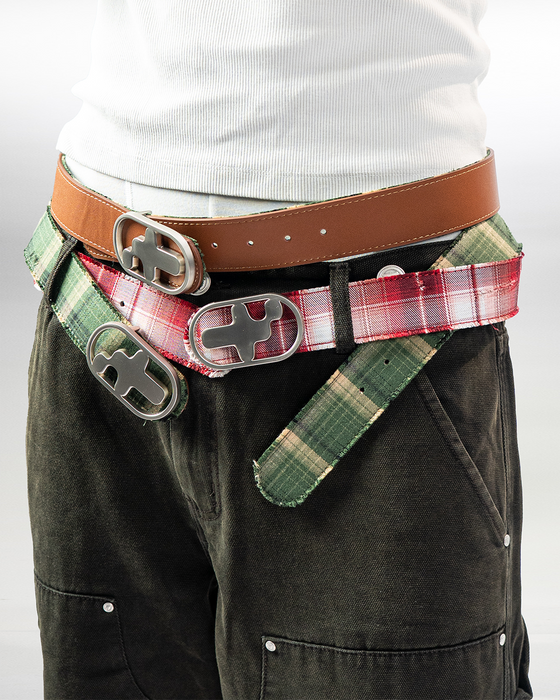 T-Logo Flannel Leather Belt - Red