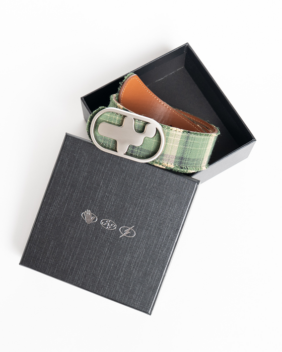 T-Logo Flannel Leather Belt - Green
