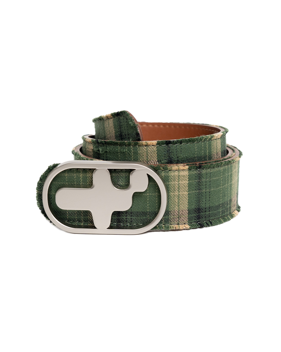 T-Logo Flannel Leather Belt - Green