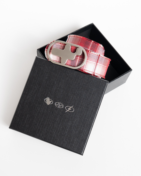 T-Logo Flannel Leather Belt - Red