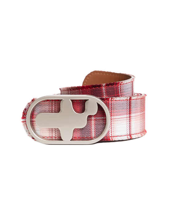 T-Logo Flannel Leather Belt - Red