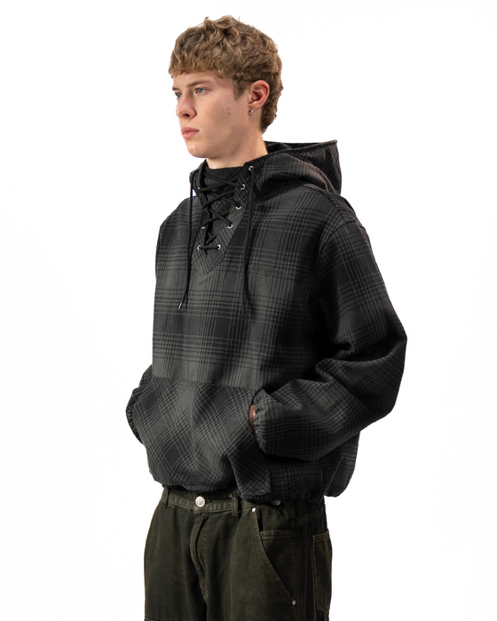 HEAVY FLANNEL HOODIE - Black/Grey