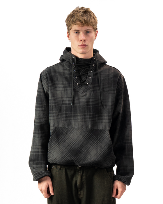 HEAVY FLANNEL HOODIE - Black/Grey