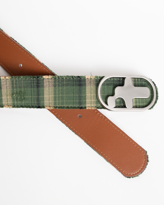 T-Logo Flannel Leather Belt - Green