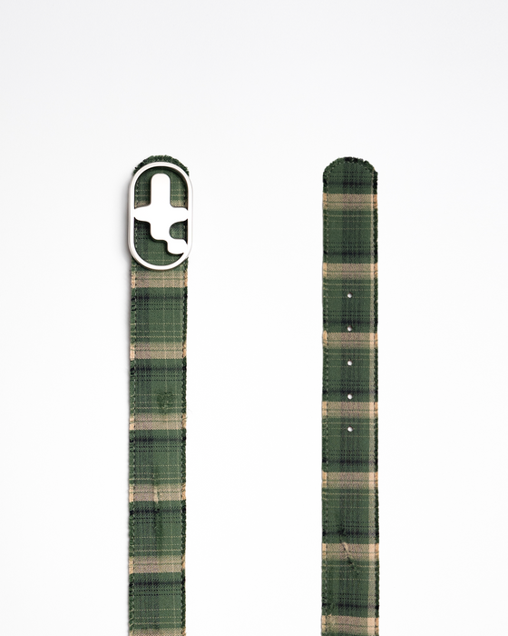 T-Logo Flannel Leather Belt - Green