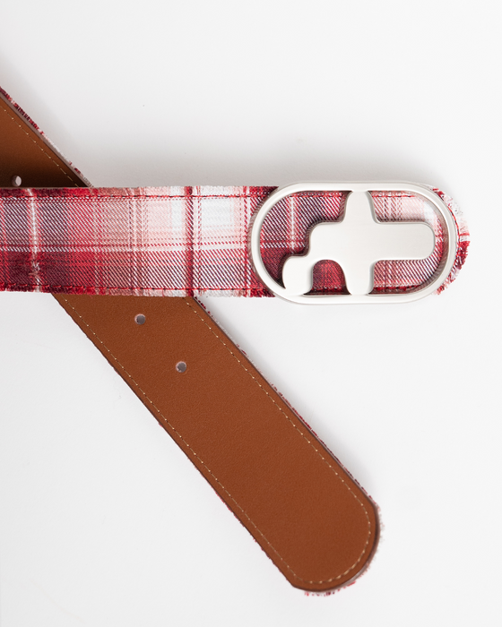 T-Logo Flannel Leather Belt - Red